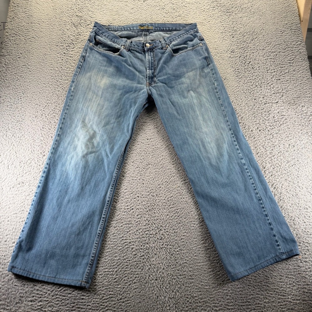 Perry Ellis Jeans Mens 34x30 Blue Cotton Denim‎ Straight Baggy Workwear Faded
